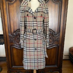 New Authentic Women's Signature Burberry Plaid Wool Trench Coat Size US 4